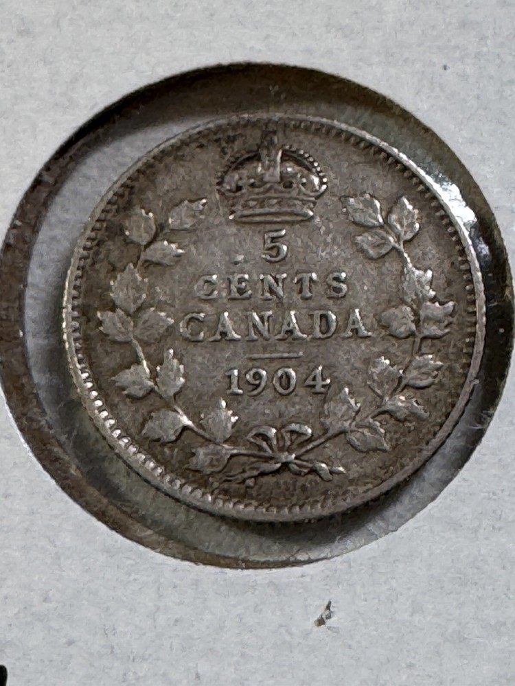 1904 Canada 5 Cents Silver Coin Cleaned