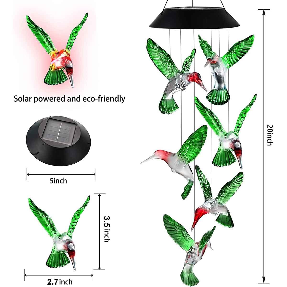 Hummingbird Wind Chime Color-Changing Solar Powered LED Lights Yard Garden Decor
