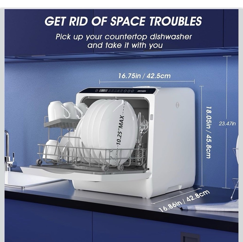 AIRMSEN Portable Countertop Dishwashers, 5 Washing Programs Mini Dishwashers