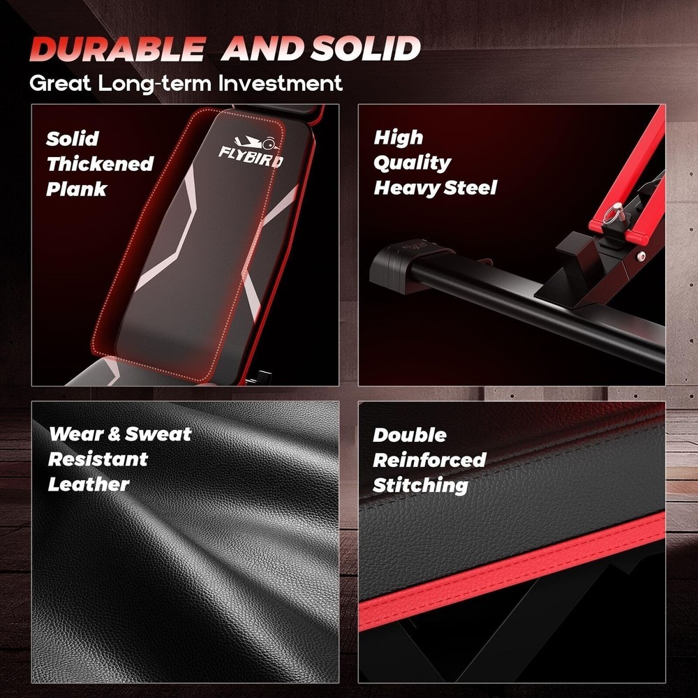 Adjustable Weight Bench with Headrest 750LBS Weight Capacity