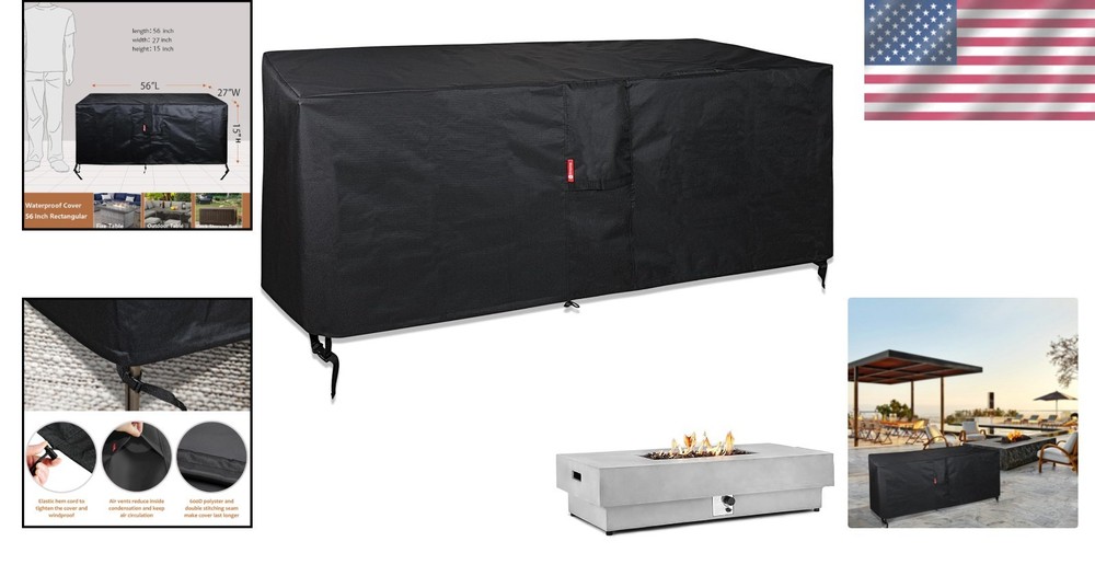 Durable Heavy-Duty Rectangular Fire Pit Cover 56x27 - Weather-Resistant Design