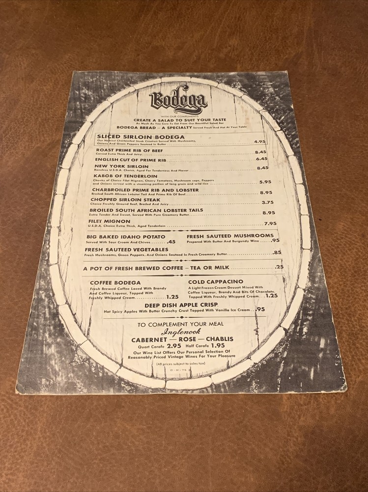Vintage Rare - Bodega Restaurant Menu