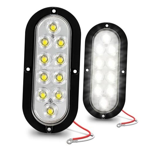 TRUE MODS 2pc Clear 6 inch Oval LED Reverse Trailer Tail Light Kit 2 Pack White