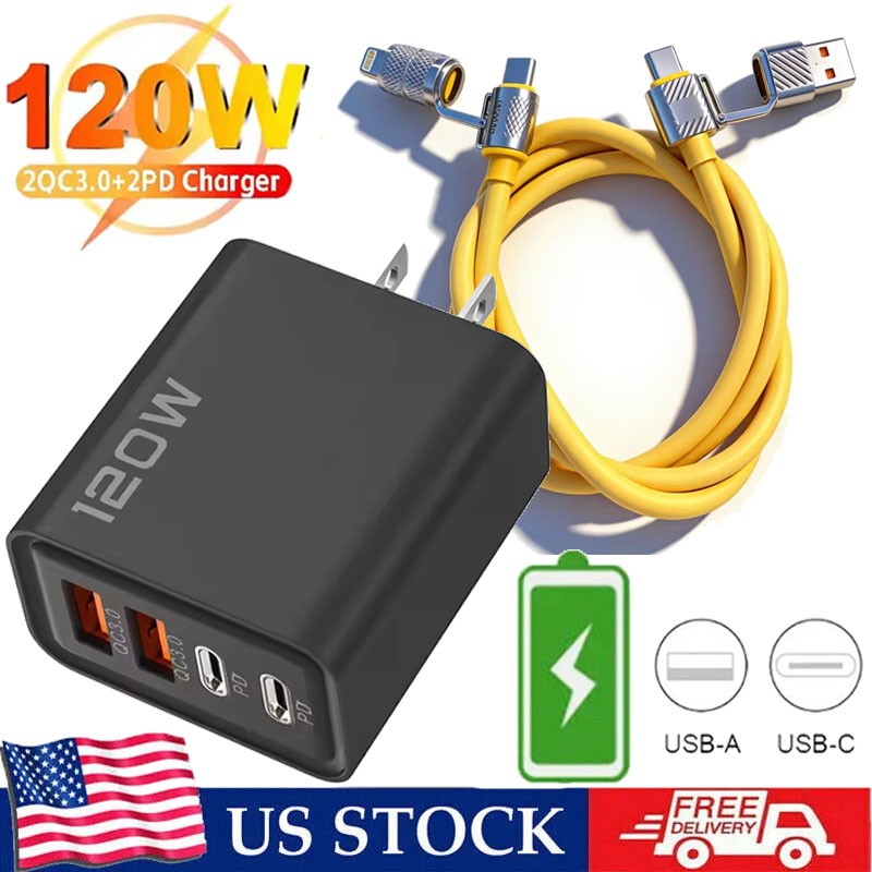 120W Fast Charging USB Type C Wall Charger For iPhone 17 16e 15 14 13 12 Pro Max