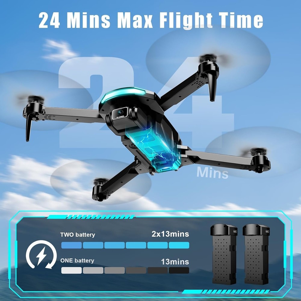 Foldable Drone with 1080P Camera, 2 Batteries, App & Remote Control