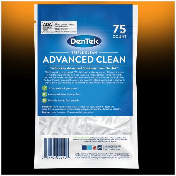 DenTek Triple Advanced Clean Mouthwash Blast Floss Picks, 75 Count, (Pack of 12)