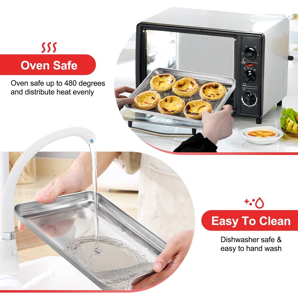 Cookie Sheets for Baking, Stainless Steel Baking Sheet 12inch, Silver
