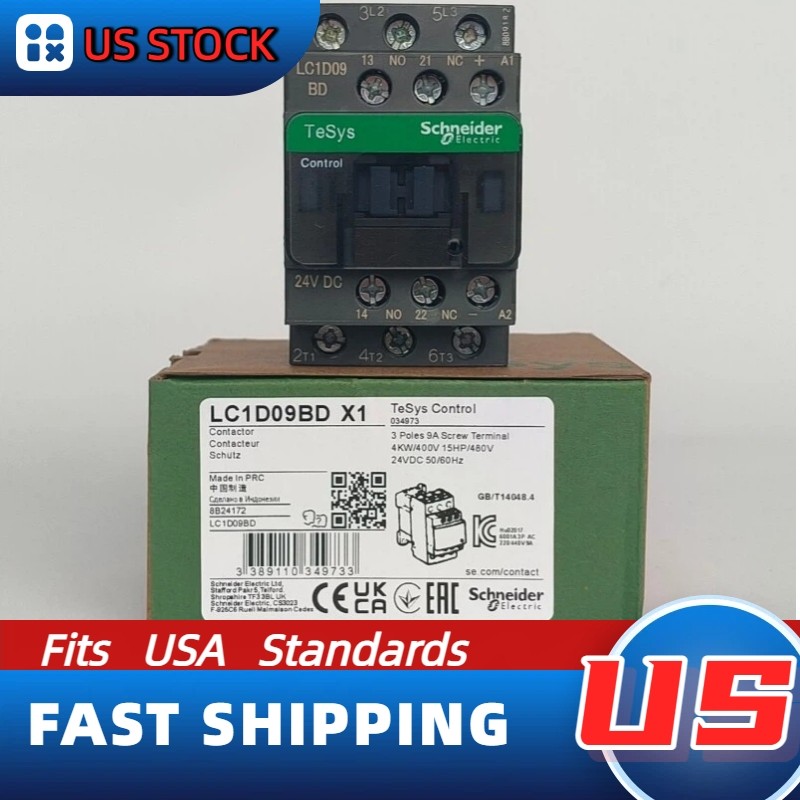 LC1D09BD Schneider New Contactor: 3 phase 3 NO, 24VDC coil, US In-Stock