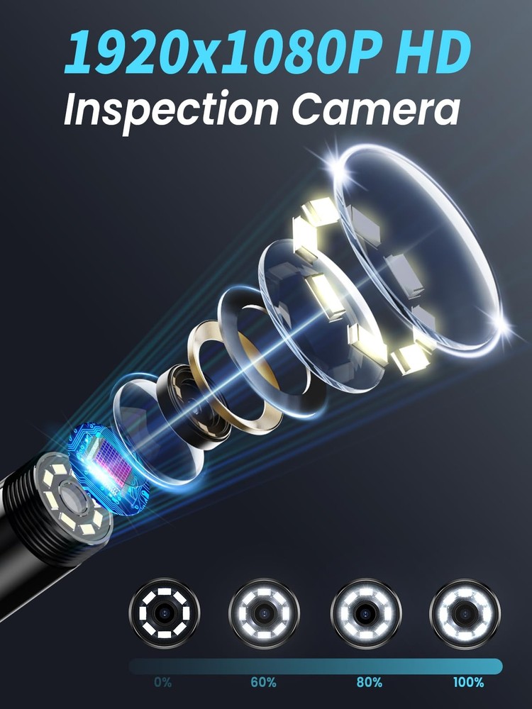 Endoscope Camera with Light, 4.3" IPS Screen 1080P Borescope with 8 LED Light...