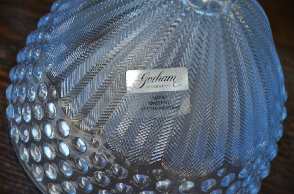 Gorham blue glass Easter egg covered dish, 10" tall