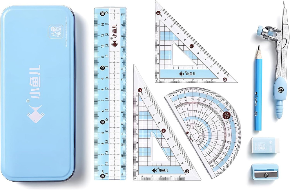 8 Pcs Compass/Math Set for Students with Shatterproof Storage Box, Geometry Set