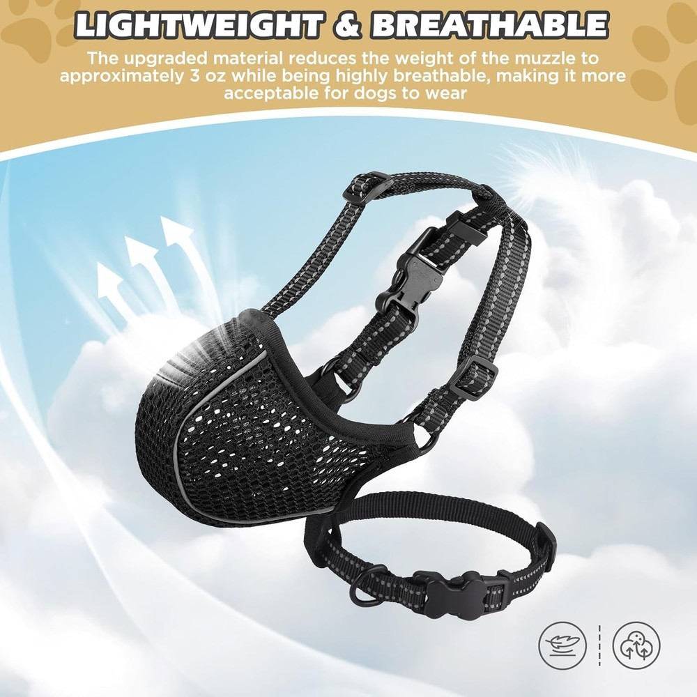 Dog Muzzle,Soft Nylon Muzzles Anti Biting Barking Chewing,Breathable Reflective