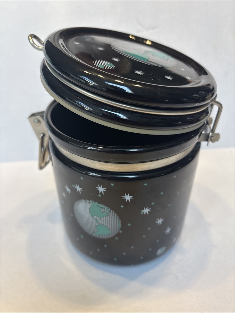 Chaleur Basic 6” Canister Planets Space Orbiting Earth Stars Black Celestial