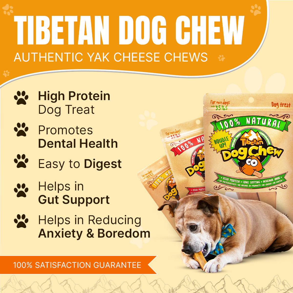 3 lbs HIMALAYAN YAK Cheese CHEW for Dogs of All Size - Natural and Long Lasting