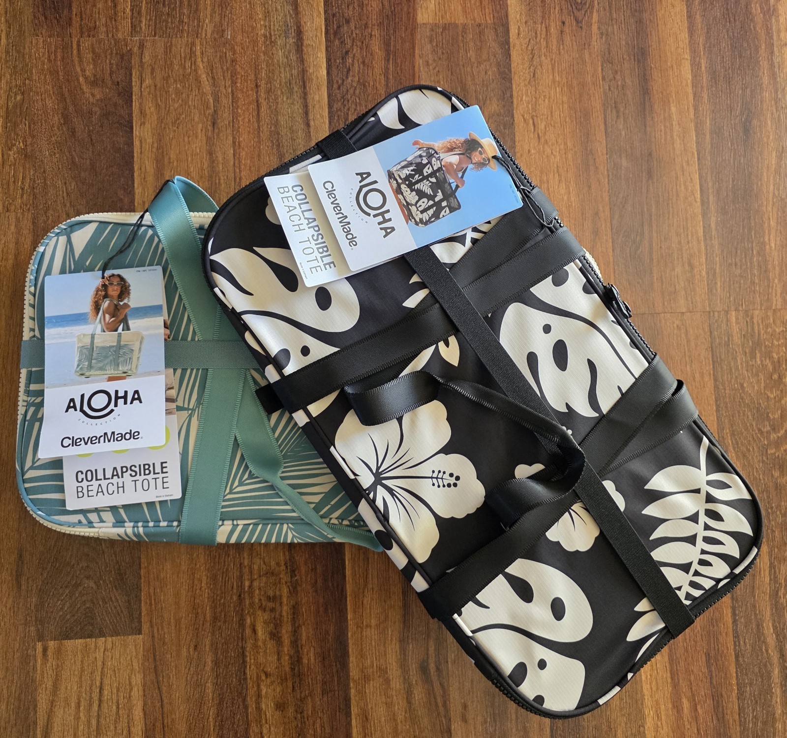 Aloha Collection CleverMade Costco Collapsible Beach Tote Bag Set of 2 Hawaii
