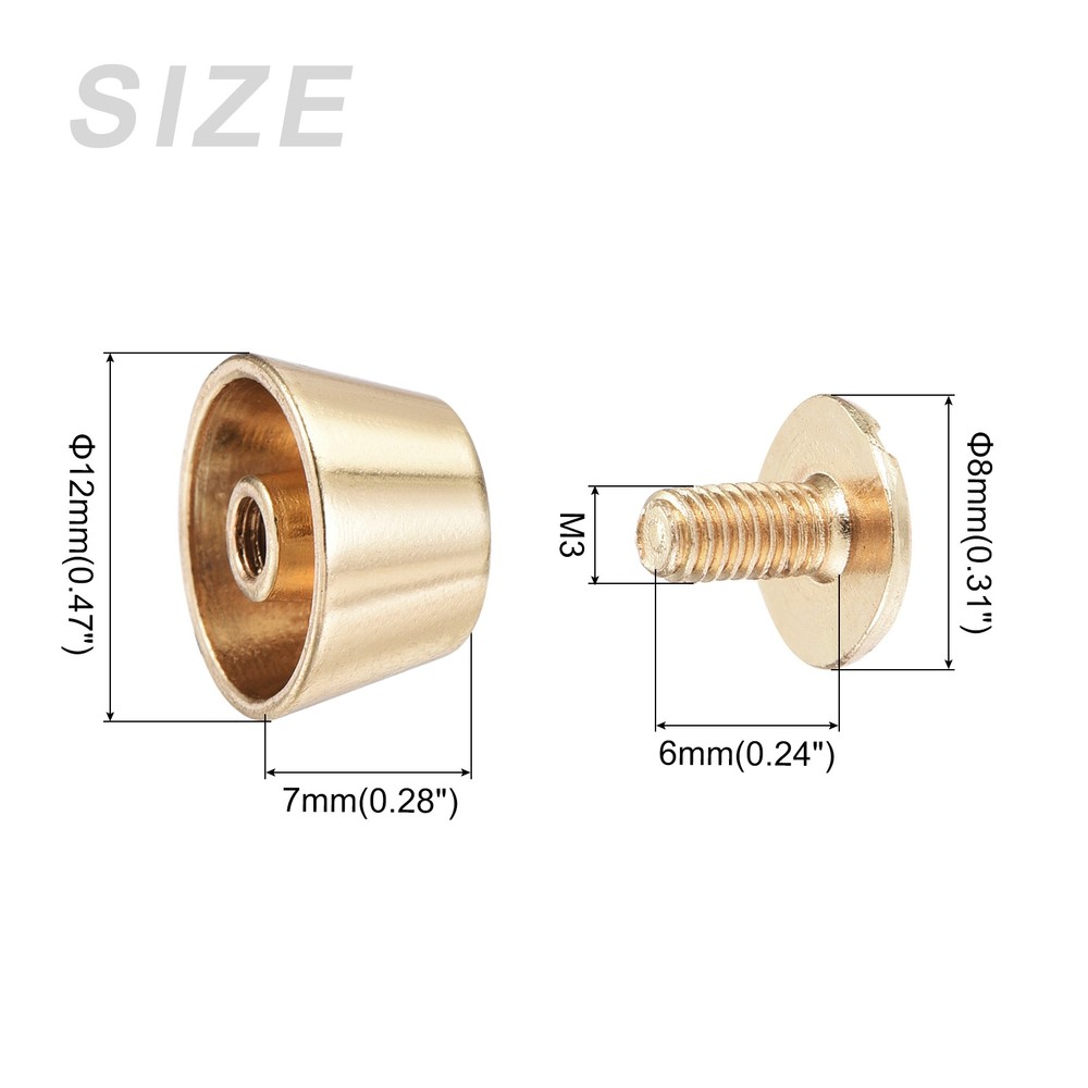 Screw Back Stud Spike (12x7mm) 8pcs, Flat Head Stud Rivets Gold Tone