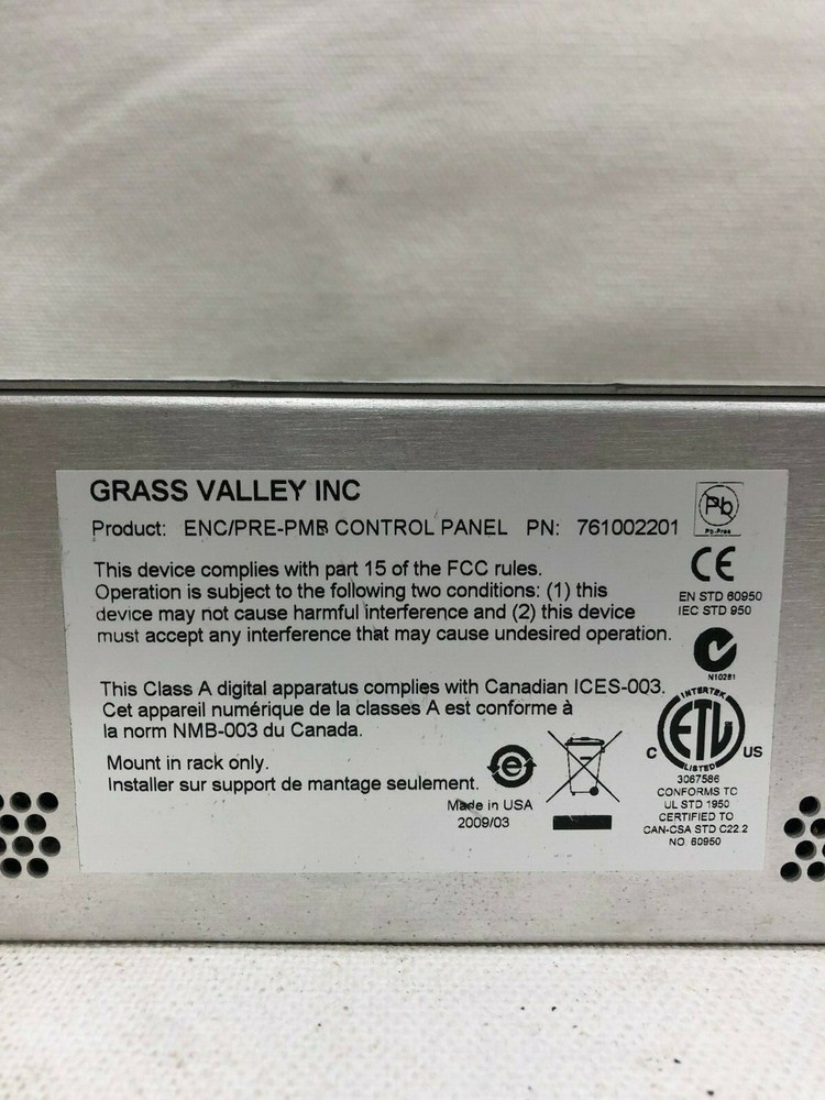 Grass Valley Encore/Prelude PMB Control Panel with Power Cord