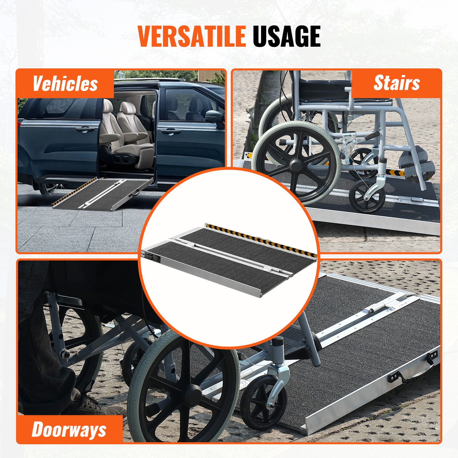 VEVOR 3ft 800 lbs Folding Wheelchair Ramp Aluminum Mobility Ramp Portable