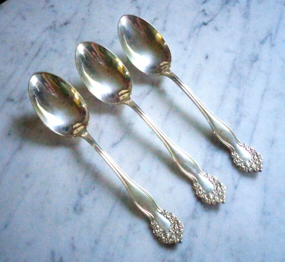 3 Williams Bros Mfg Co Silver Plate Serving Spoons ~ Feather Fan Scroll Pattern