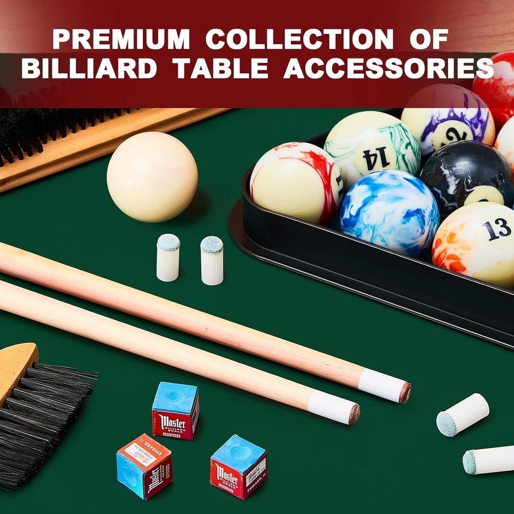 Complete Pool Table Accessory Set with Cue Chalks, Balls & Brushes - 71 Pieces