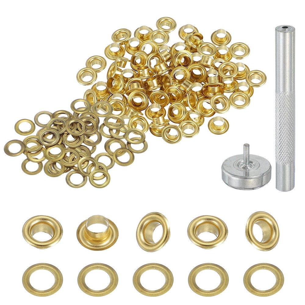 80Set Grommets Eyelets Kit 4mm Copper Eyelets with Setting Tool Gold