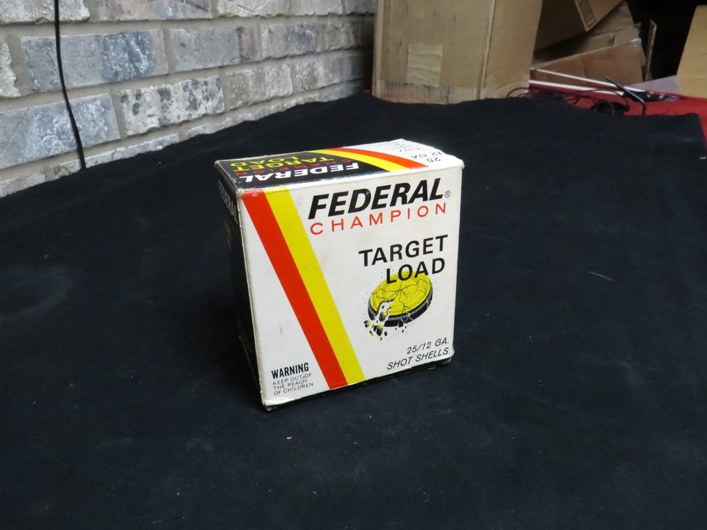 Empty Federal 12 Gauge, Champion Target Load Shotgun Shell Box