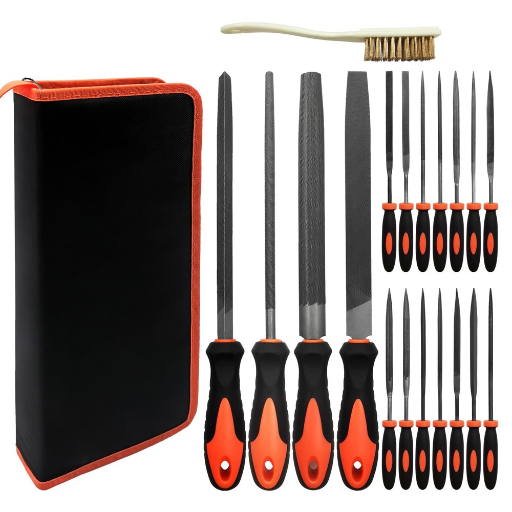 20 PCS Metal File Set with Case, Includes Flat/Half-Round/Round/Triangle Stee...
