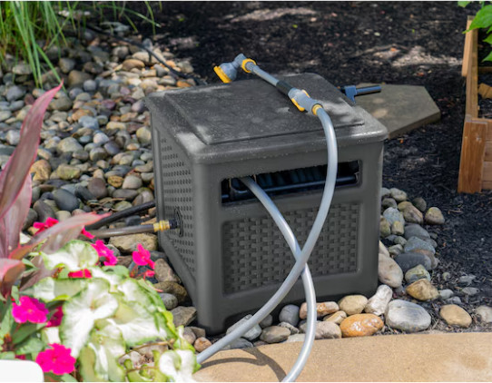 Suncast Wicker Hideaway Plastic 225-ft Container Hose Reel