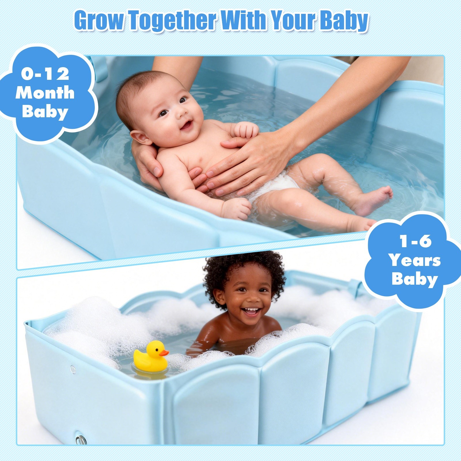Baby Bathtub Portable Toddler Bathtub Foldable Bath Tub for Travel & Small Space