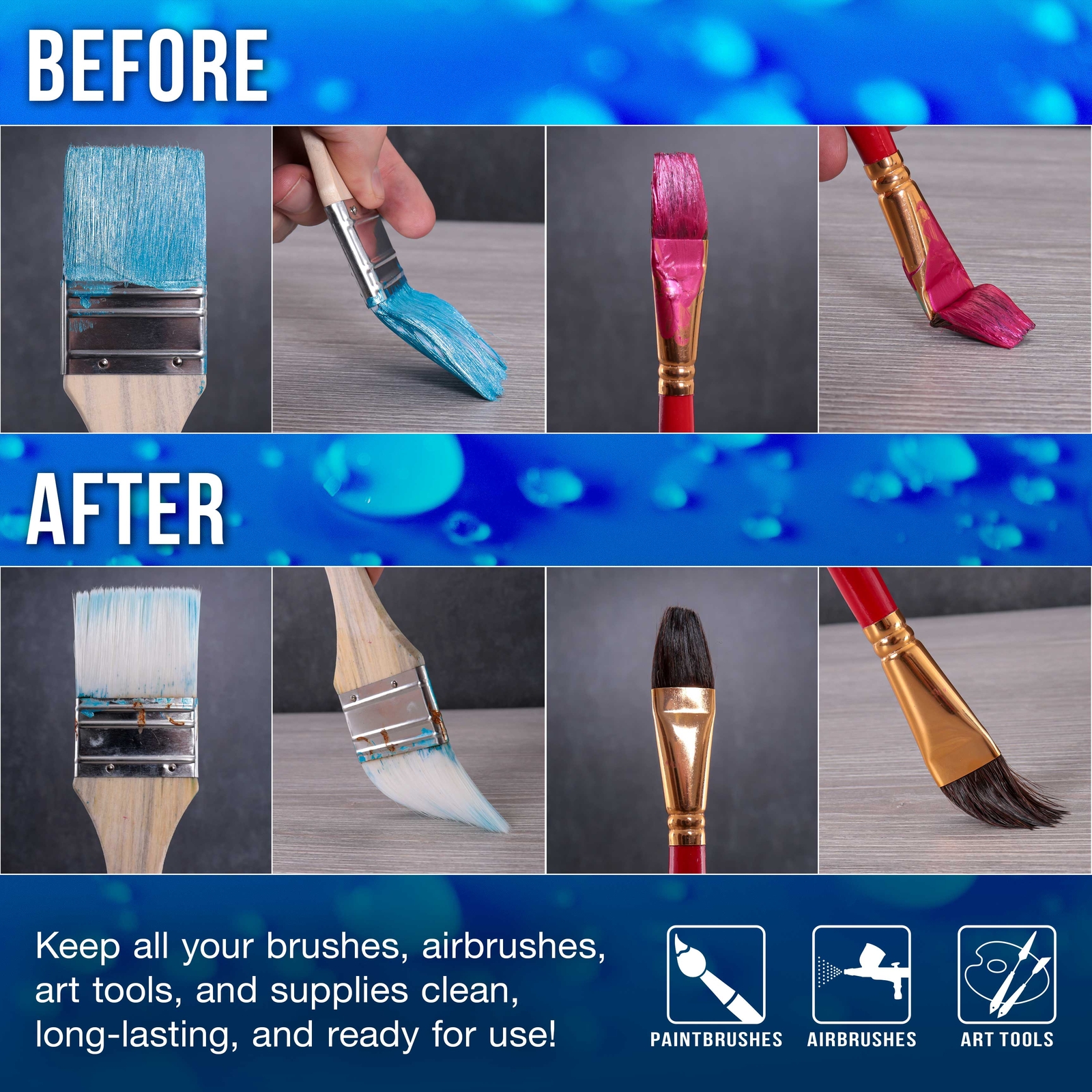 16oz Brush Cleaner, Restorer, Clean Dried Paint Brushes, Airbrushes, Acrylic Oil