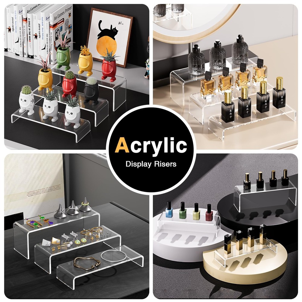 Acina Large Acrylic Display Risers: 6Pcs-12 Clear Rectangular Acrylic Showcas...