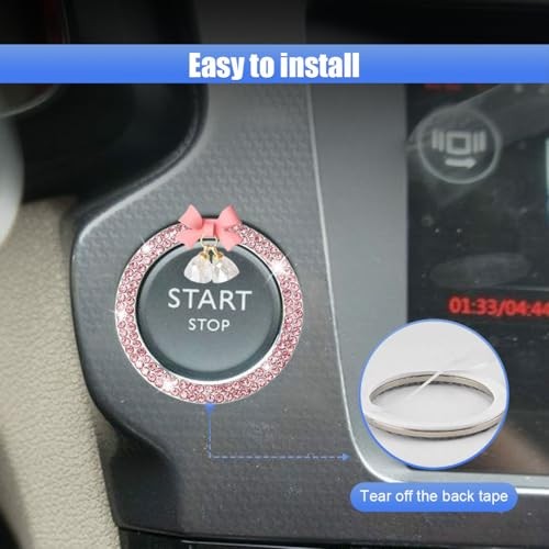 Bling Diamond Car Engine Start Stop Button Decoration Ring - Bling Ring Pink