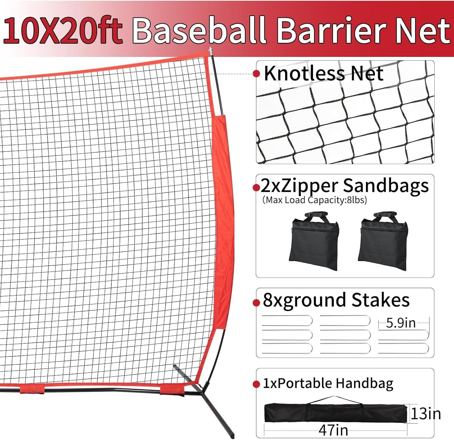 Wiseek Barricade Backstop Net Ball Sports 20x10ft Protection Screen A126G