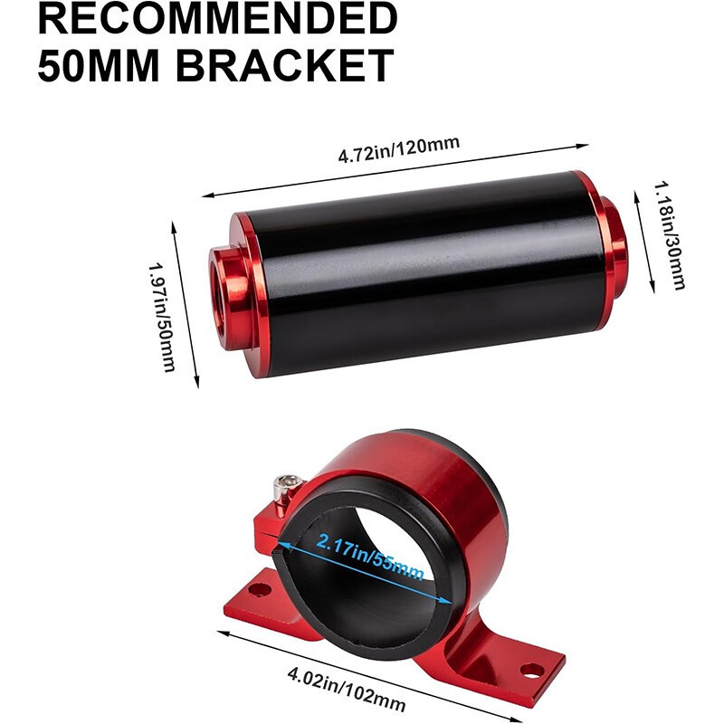 High Flow Inline Fuel Filter 100 Micron Cleanable AN6 AN8 AN10 Adapter Universal
