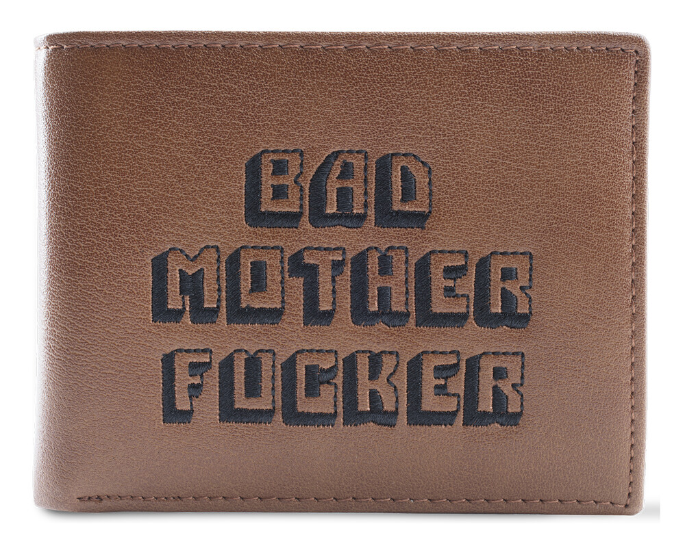 Brown Embroidered Bad Mother Fu**er Leather Wallet As Seen in Pulp Fiction