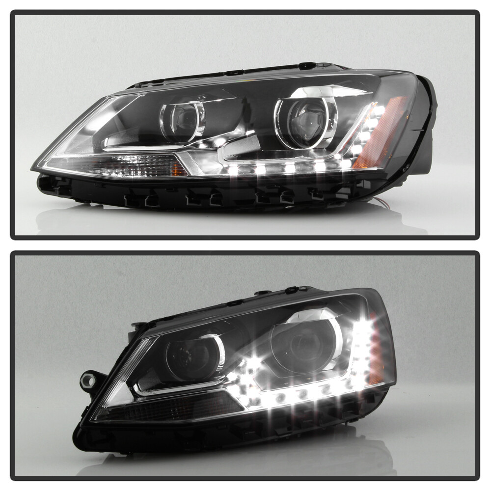 Halogen Model 2011-2018 VW Jetta Sedan LED U-Shape DRL Projector Blk Headlights