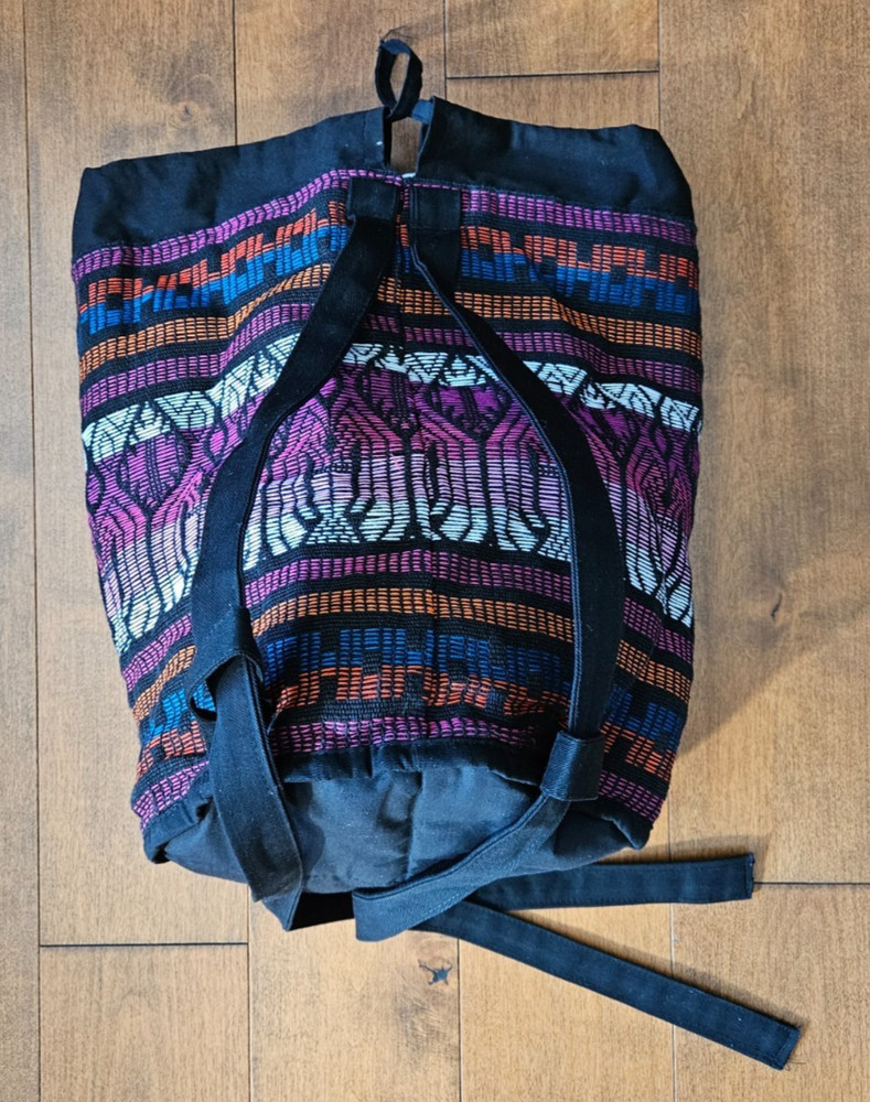 VTG Knapsack Drawstring Bag Woven Cotton Boho