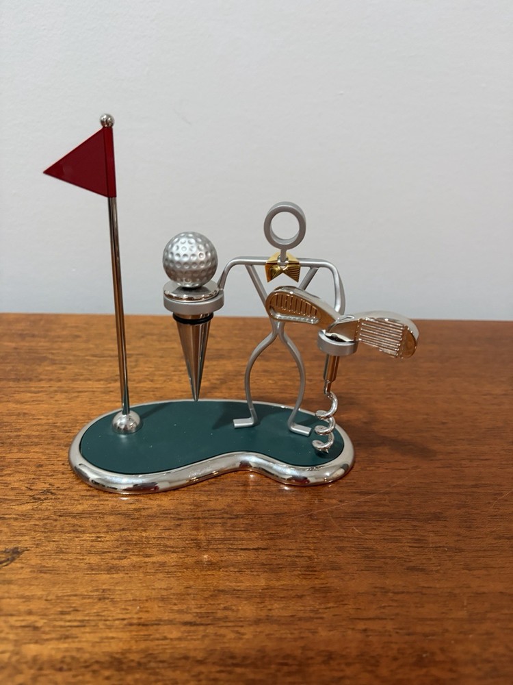 Golf Themed Wine Tool Set - Corkscrew, Stirrer, Wine Stopper - Stick Man