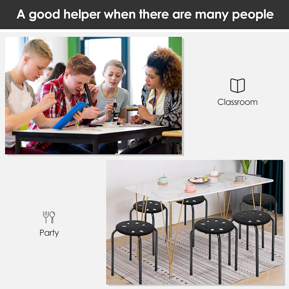 Set of 6 Portable Plastic Stack Stools 17.5" Height Backless Classroom Seating