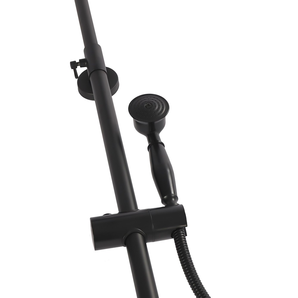 59" Wall Mount Matte Black Shower Faucet Set Hand Shower Double Knobs Unit