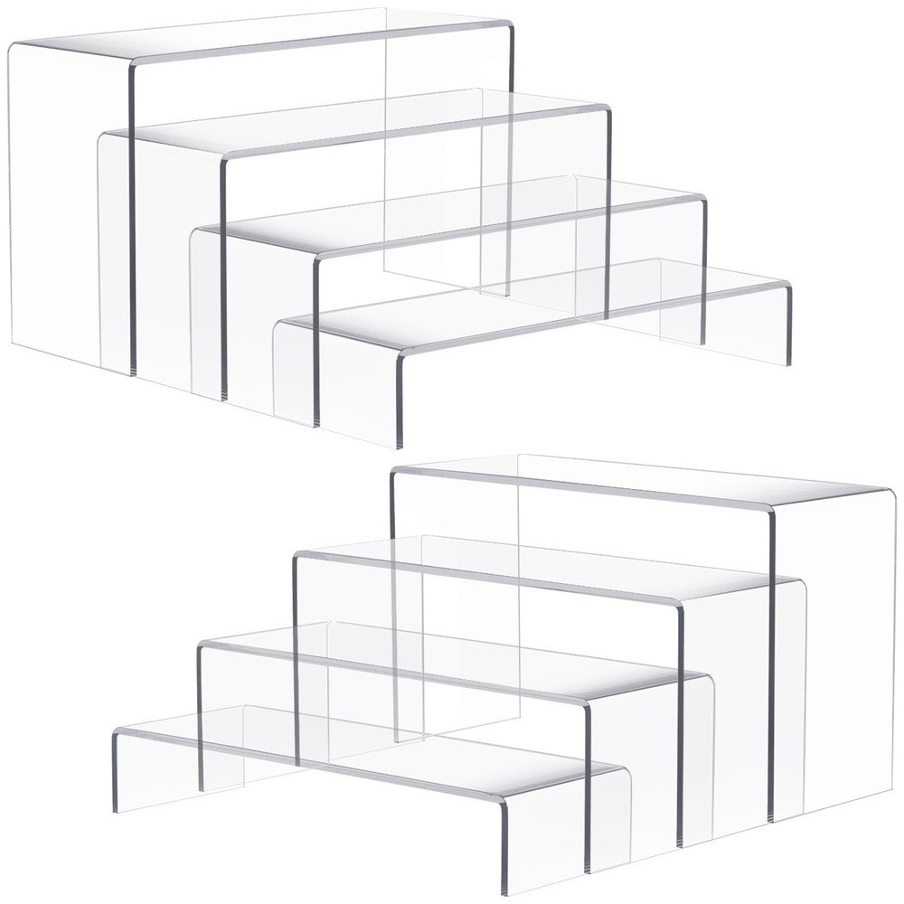 8 Pieces Large Display Risers, 4" Wide Clear Rectangular Tabletop Shelf for S...