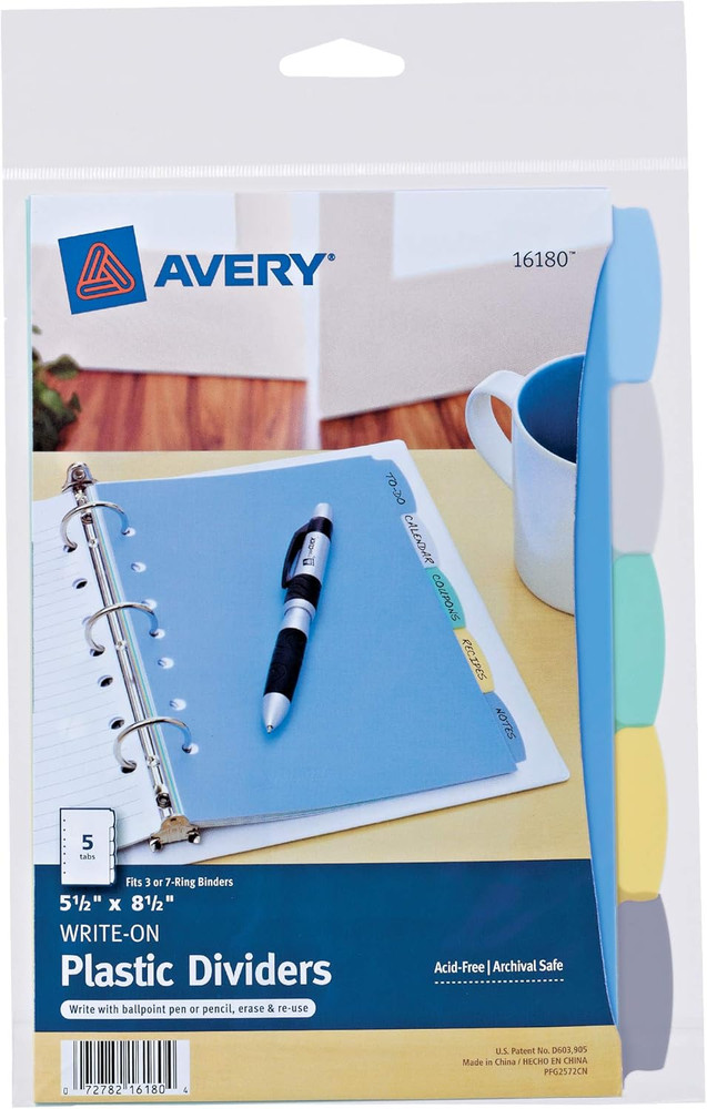 Write & Erase Durable Plastic Mini Dividers for 3 Ring Binders and 7-Ring Binder