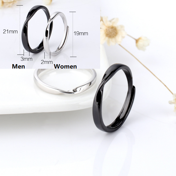 Solid 925 sterling silver Mobius Strip Promise Adjustable Open Couple Ring D33