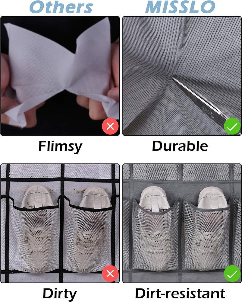 Compact Gray Shoe Rack Holder with 24 Large Mesh Pockets - Space-Saving Design