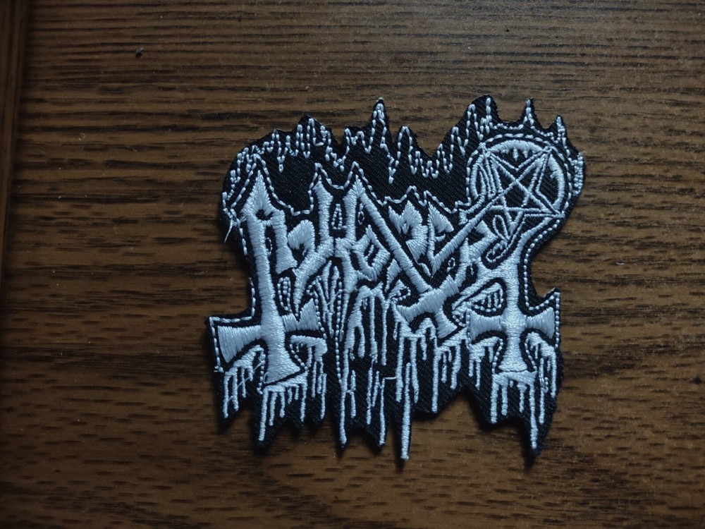 ABHORER,IRON ON WHITE EMBROIDRED PATCH