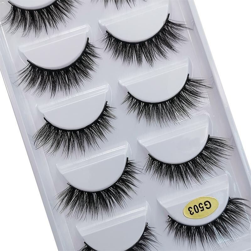 G503 Long & Wispy False Eyelashes 3D Volume, Reusable, Perfect for Dramatic 5pcs