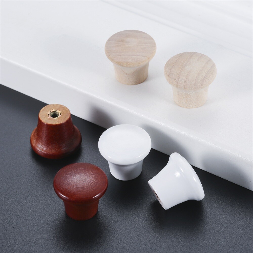 5Pcs Round Mini Wood Drawer Knobs Door Pulls Handles Kitchen Cabinet Replacement