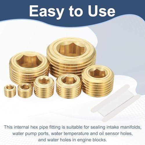 Internal Hex Pipe Fitting Pcs Brass Pipe Plug Fitting 1/8" NPT Male 3