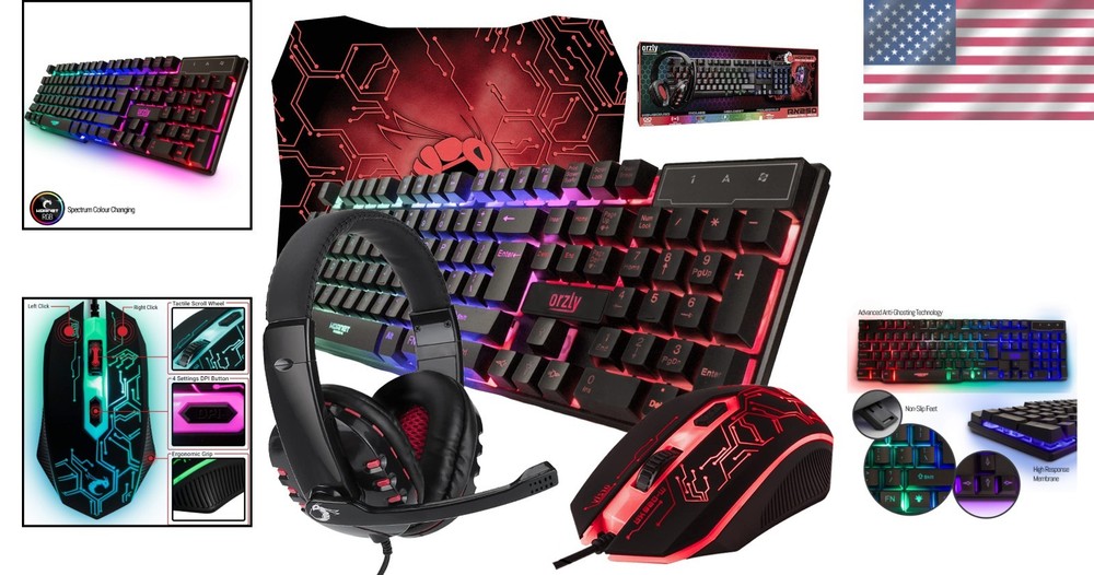 RX250 Gaming Essentials: Ergonomic Wired Keyboard, Mouse & Stereo Headset