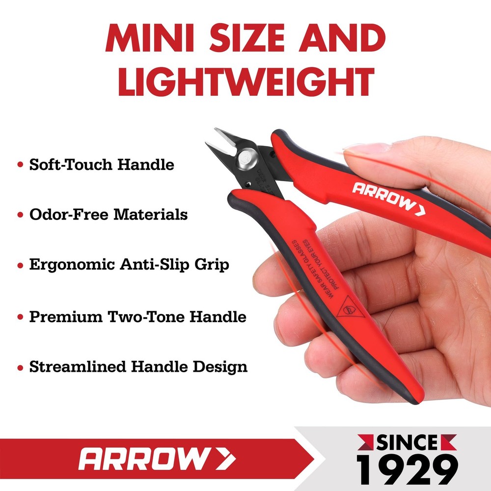 ARROW Micro Wire Cutters, 5" Precision Flush Cutters with Streamlined Red